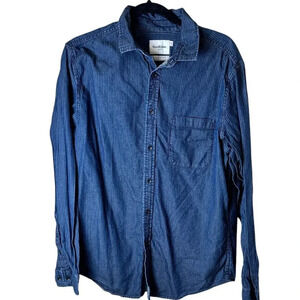 GOODFELLOW & CO. Blue Grey Stripe Button Up Button Down Long Sleeve Shirt Size L